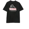Back view of a black short-sleeve t-shirt featuring a large X-Large gorilla logo with mirrored red and white text.