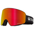 Dragon PXV goggles with red mirrored Lumalens, black frameless design, and black strap with white logo.