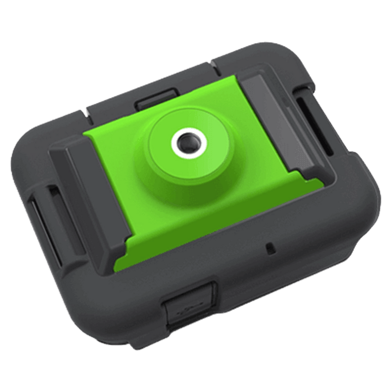 Zoleo Satellite Communicator Cradle in grey and lime green with a central mounting point and rugged plastic housing.