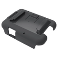 Matte black plastic Zoleo Satellite Communicator cradle with mounting clips and port cutouts at a three-quarter angle.