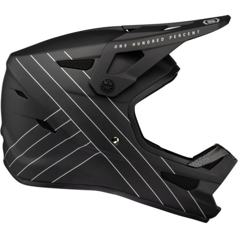 Black with white stripes full face helmet for mountain bike.
