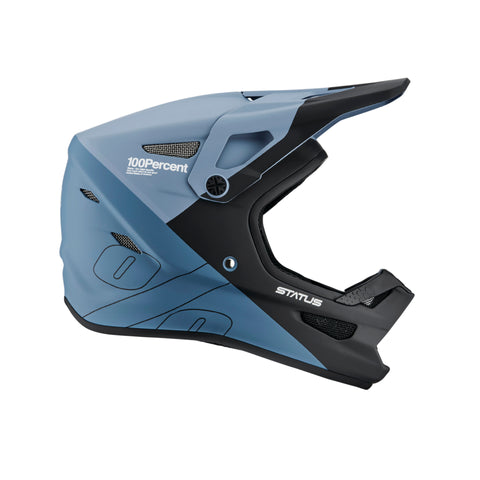 Blue and black full face helmet for mountain bike.