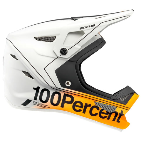 White and orange full face helmet for mountain bike.