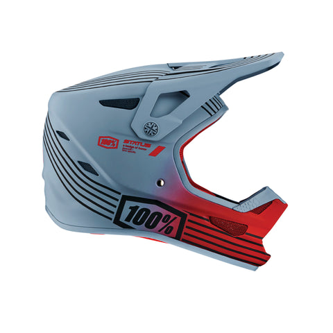 Blue and red full face helmet for mountain bike.