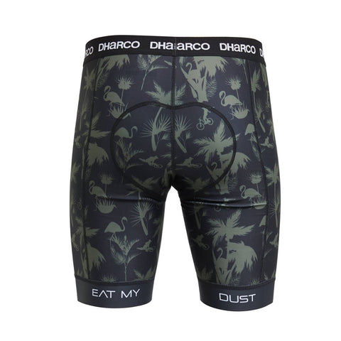 Dharco Padded Party Pants in black with green palm trees.
