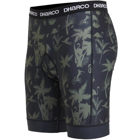 Dharco Padded Party Pants in black with green palm tree print.