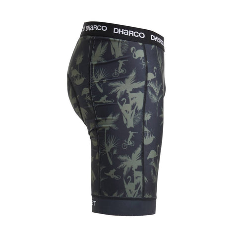 Dharco Padded Party Pants in black with green palm trees.