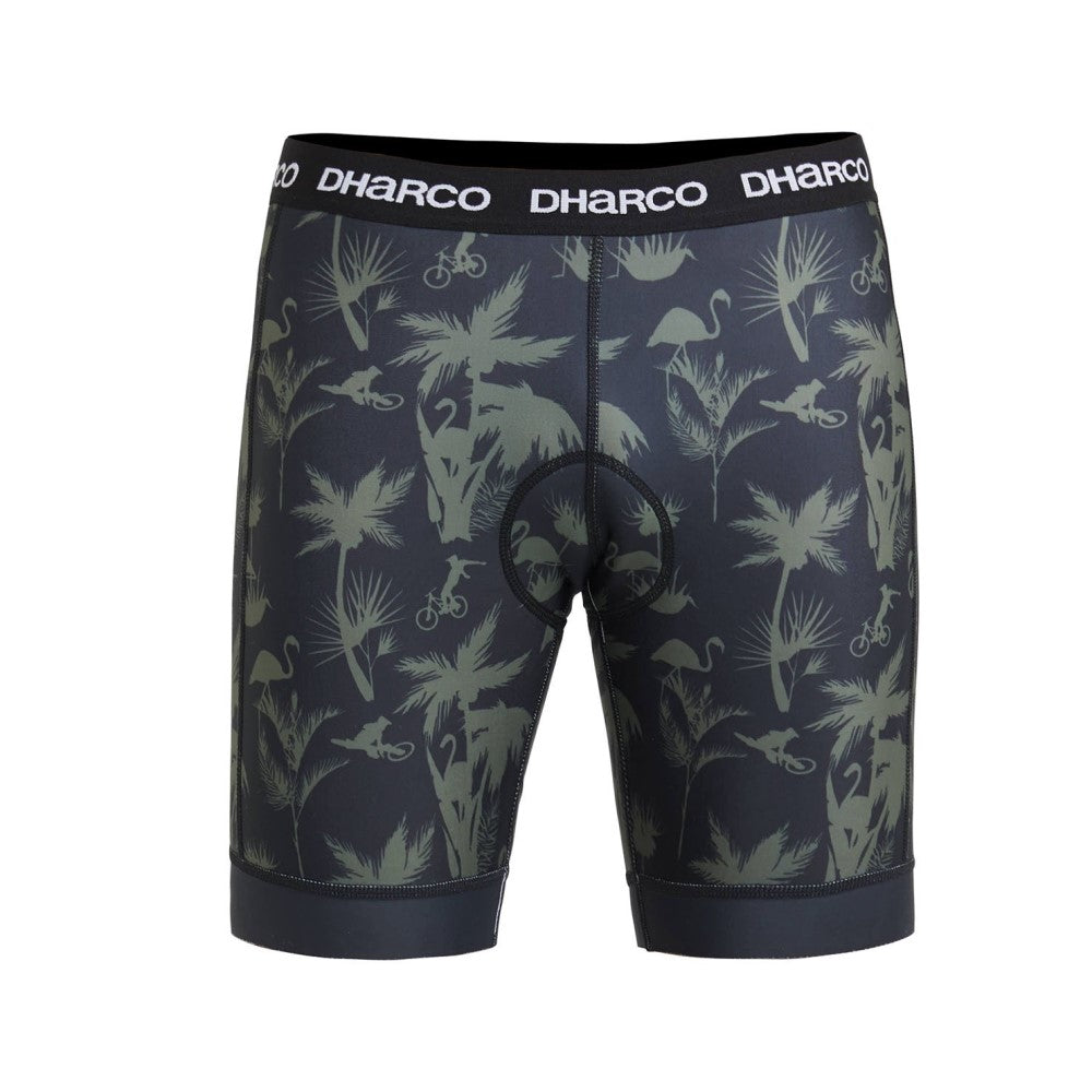 Dharco Padded Party Pants in black with green palm trees.