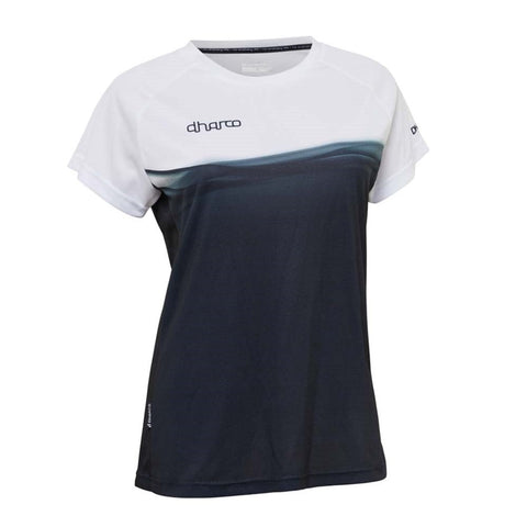 Short-sleeve mountain bike jersey with black bottom and white shoulders.