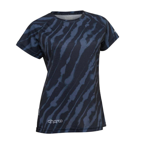 Short-sleeve mountain bike jersey with black and grey stripes.