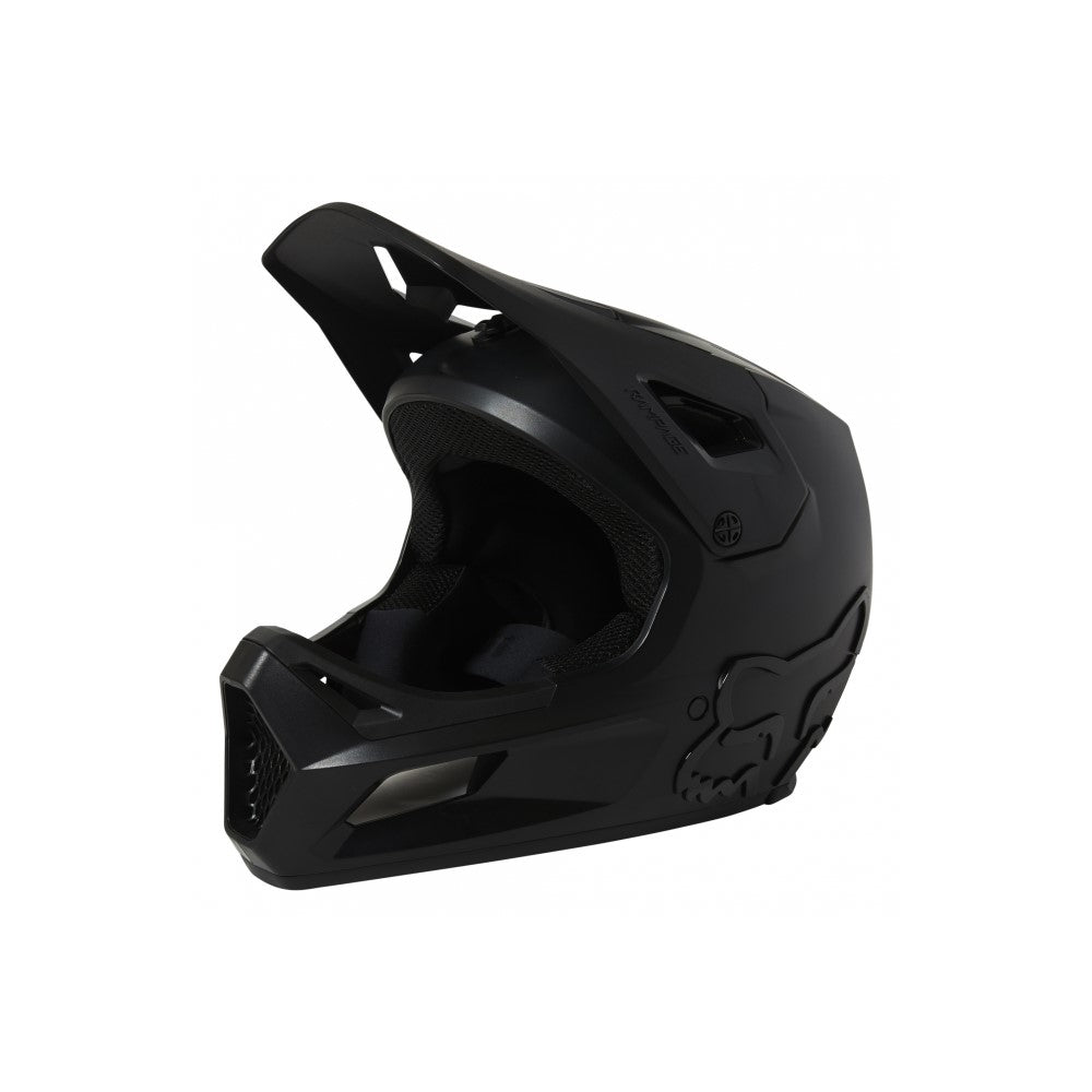 Black full-face mountain bike helmet for kids.