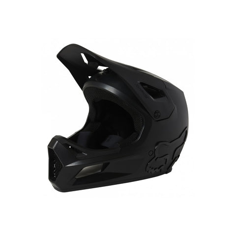 Black full-face mountain bike helmet for kids.