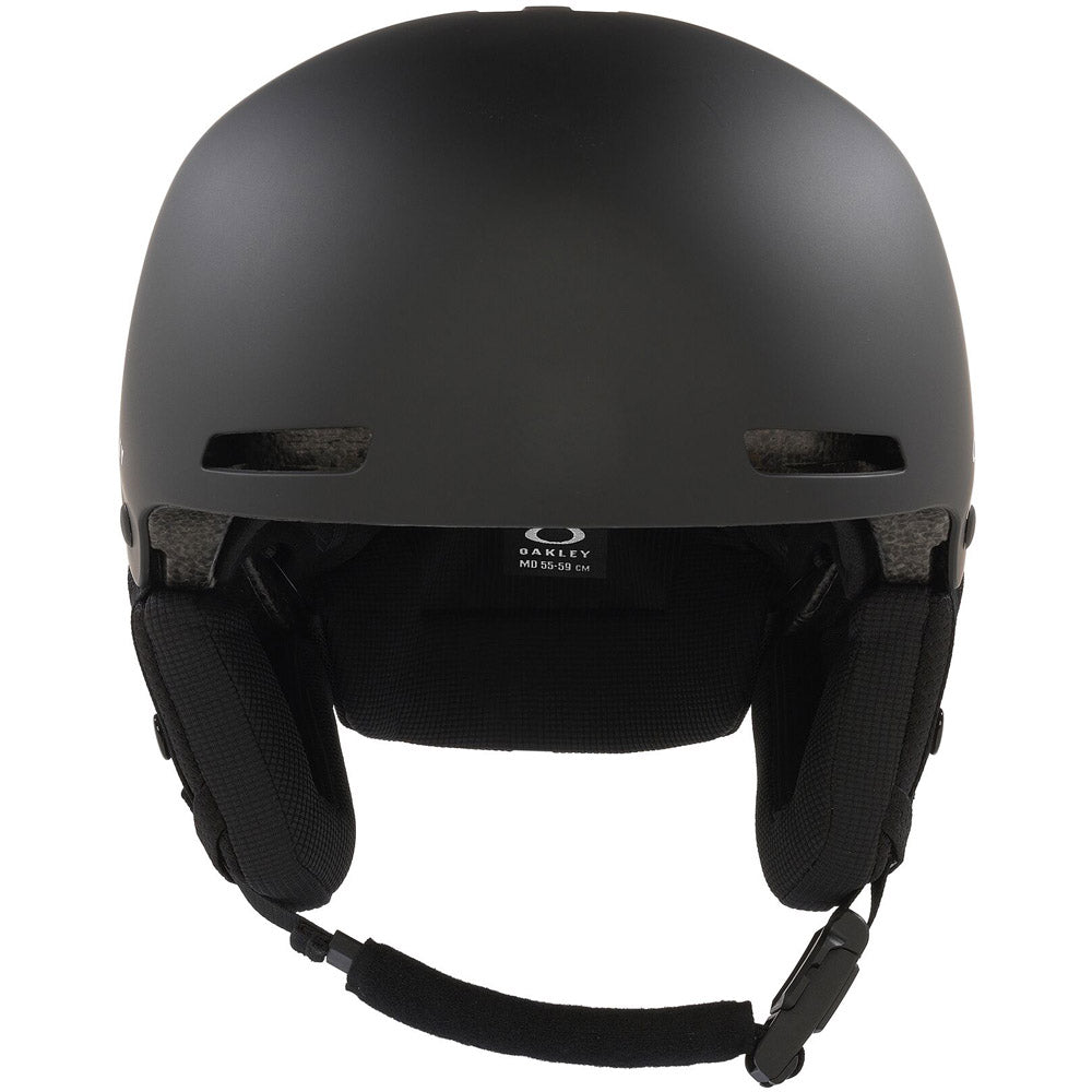 Front view of Oakley Mod 1 Pro snow Helmet in Blackout featuring Mip protection, BOA fit system and magnetic fidlock