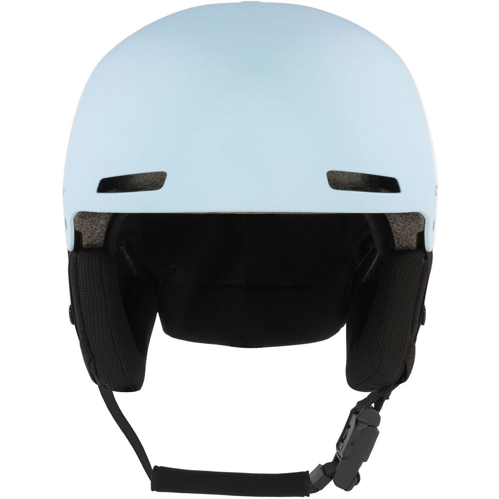 Front view of Oakley Mod 1 Pro snow Helmet in Light Blue Breeze featuring Mip protection, BOA fit system and magnetic fidlock