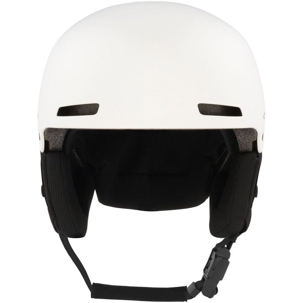 Front view of Oakley Mod 1 Pro snow Helmet in White featuring Mip protection, BOA fit system and magnetic fidlock