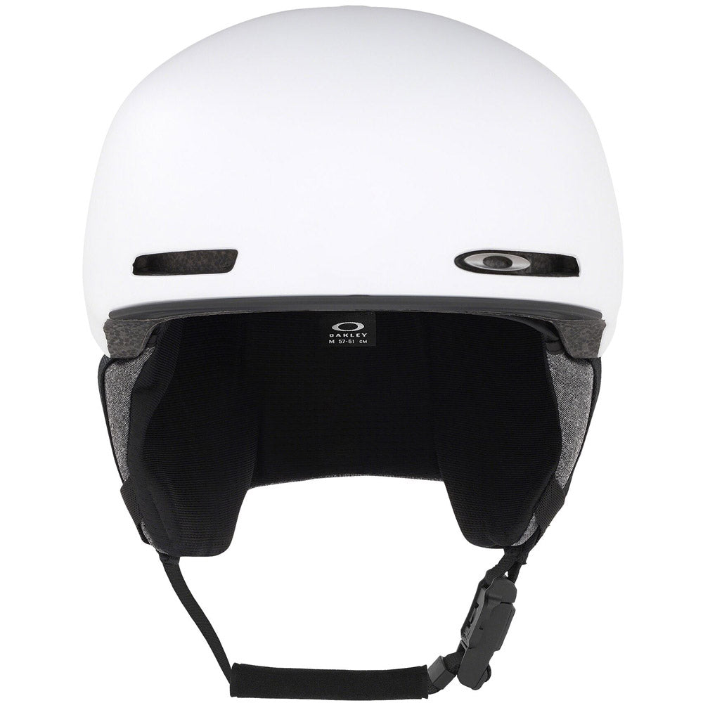 View side of Okaley Mod 1 snow Asian Fit Helmet in White featuring Mip protection, BOA fit system and magnetic fidlock