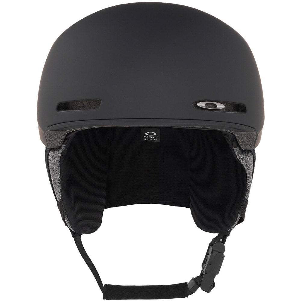 View side Okaley Mod 1 snow Asian Fit Helmet in Blackout featuring Mip protection, BOA fit system and magnetic fidlock