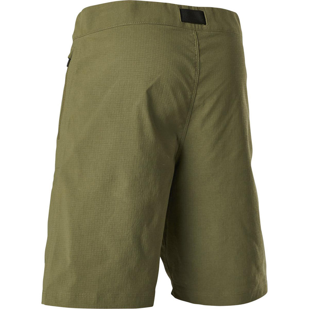 Olive green bike shorts, back view.