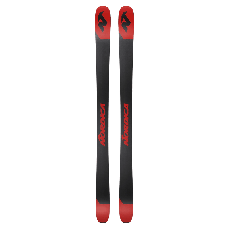 Base view of the Nordica 2027 Enforcer 99 Ski, featuring a black base, red tips and tail and contrast branding