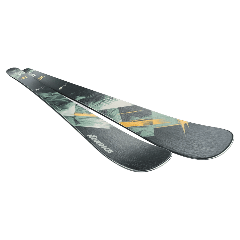 Top view of the Nordica 2027 Enforcer 94 Ski, featuring a spliced graphic design in orange, green, and black.