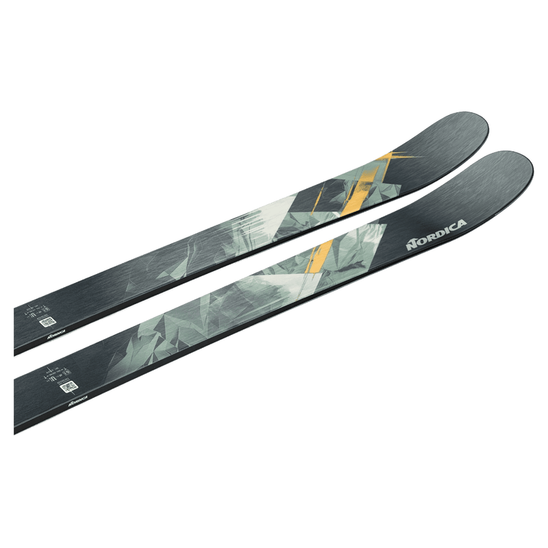 Top view of the Nordica 2027 Enforcer 94 Ski, featuring a spliced graphic design in orange, green, and black.