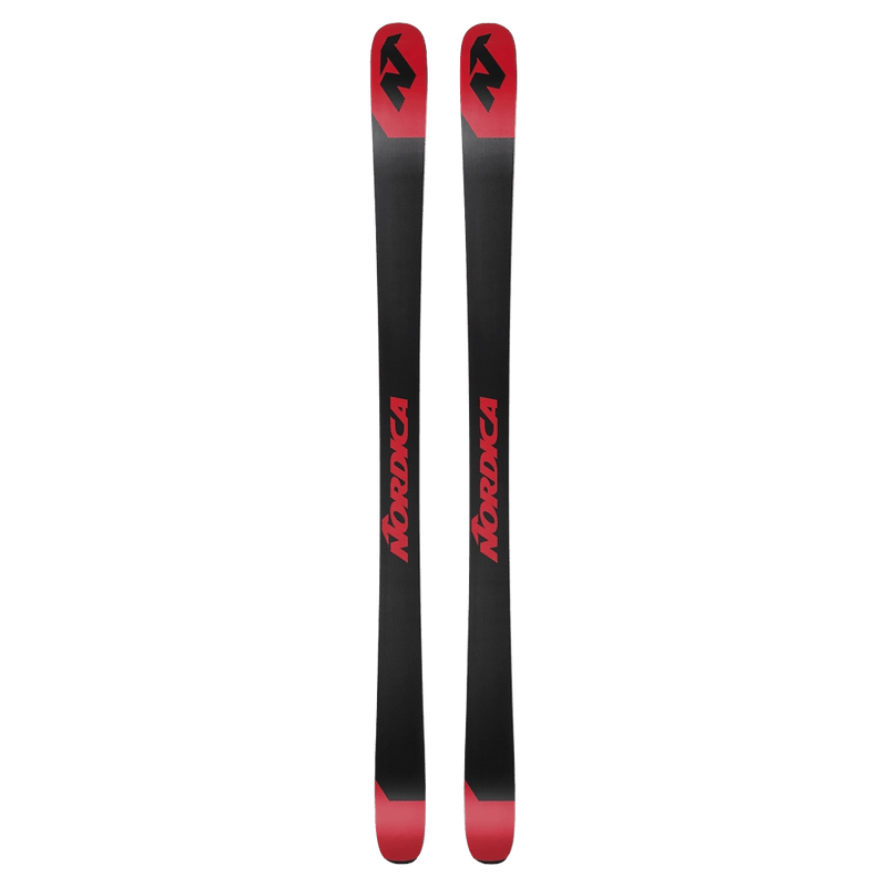 Base view of the Nordica 2027 Enforcer 89 Ski, featuring a black base with red tips and tail, and contrast branding