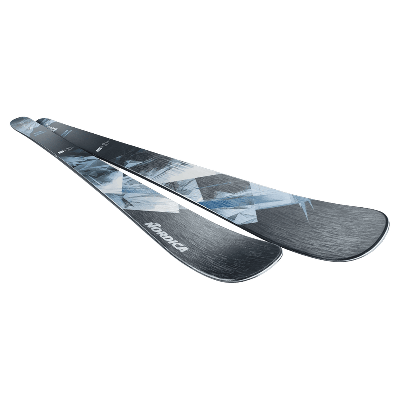 Top view of the Nordica 2027 Enforcer 89 Ski, featuring a spliced graphic design in black, grey, and blue.