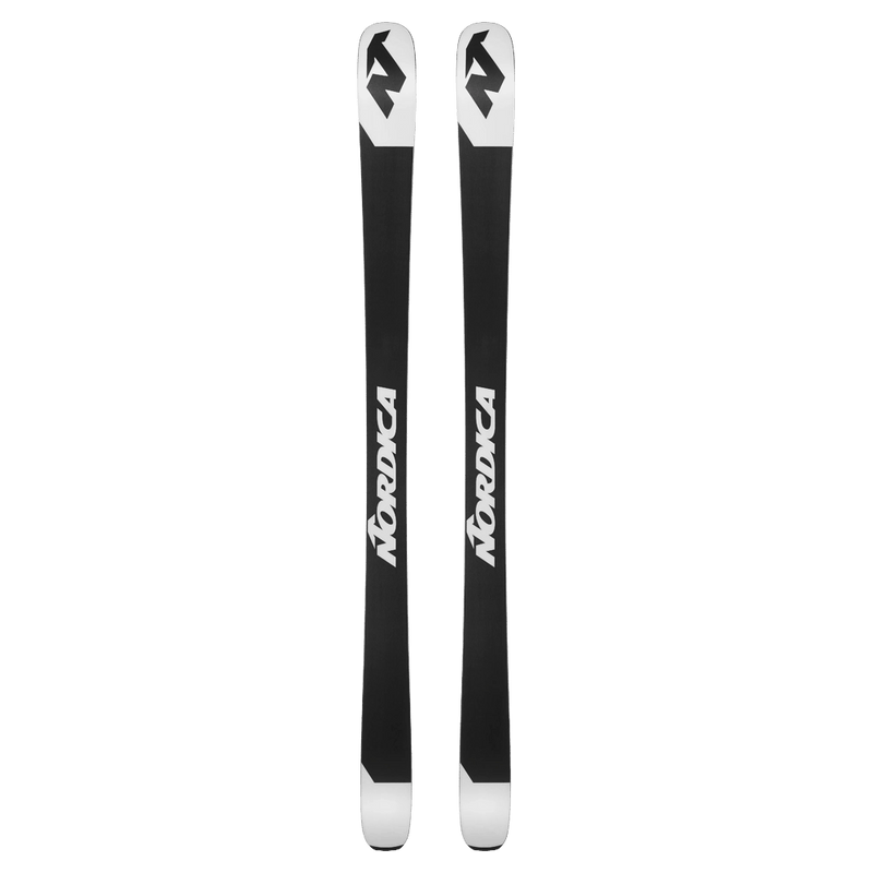 Base view of the Nordica 2027 Santa Ana 82 Ski for Women featuring a blacj base with white tips and tail and contrast branding