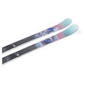Top view of Nordica 2027 Santa Ana 82 Ski for Women with mountain landscape graphic in blue, pink, and white over black base