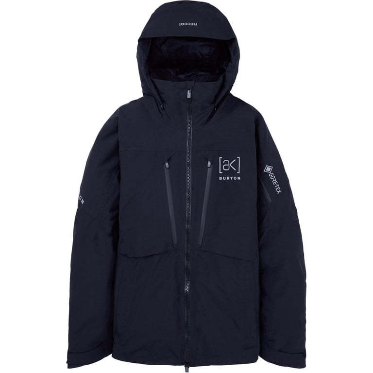 Navy blue Burton AK Lz Gore-Tex 2L Down Snowboard Jacket with hood, vertical chest zippers, and [ak] logo.