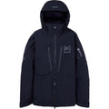 Navy blue Burton AK Lz Gore-Tex 2L Down Snowboard Jacket with hood, vertical chest zippers, and [ak] logo.