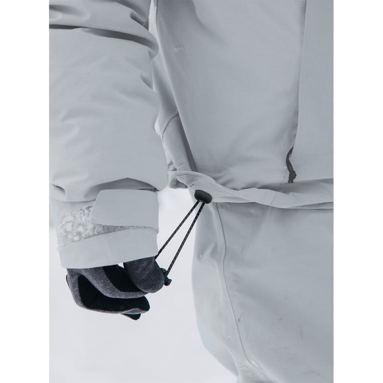 Light grey Burton AK Lz Gore-Tex jacket featuring an adjustable hem drawstring and velcro cuff detail.