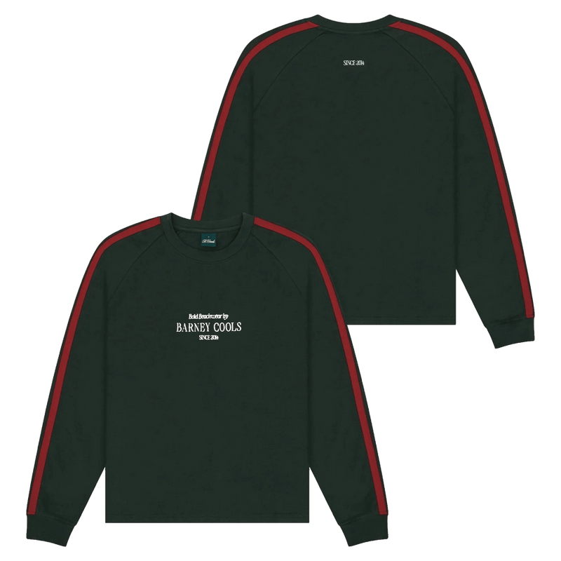 Front view of Barney Cools BB14 LS Tee in  colour Forest.