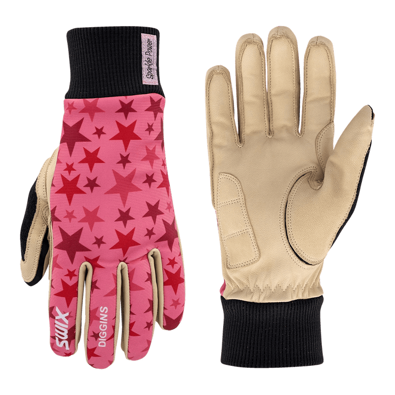 Front and back view of the Swix Star Jessie Diggins Gloves in Pink