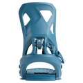 Rear view of a blue Burton Step On Re:Flex snowboard binding featuring a cutout highback and heel release lever.
