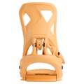 Rear view of a peach Burton Step On Re:Flex snowboard binding featuring a cutout highback and side release lever.