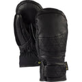 Black leather Burton Gondy Gore-Tex women's mittens with quilted triangle stitching and adjustable wrist straps.