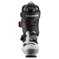 Salomon S/Pro Supra Dual Boa 130 ski boot with black cuff, white lower shell, and dual BOA dials, front view.