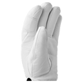 White Hestra Leather Fall Line 5 Finger Glove for women, palm view showing textured leather and stitched seams.