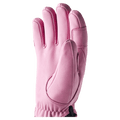 Leather Hestra Fall Line 5 Finger Glove for women, palm view showing reinforced stitching and elasticated wrist in colour Cerise