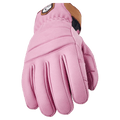 Leather Hestra Fall Line 5 Finger Glove for women with quilted back, brown cuff, and logo patch.