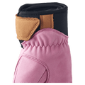 Pink Hestra Leather Fall Line womens glove cuff with tan velcro strap, elastic wrist, and black neoprene trim in colour Cerise