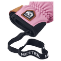 Leather Hestra Fall Line glove cuff with logo patch, elastic wrist, and black branded wrist strap in colour Cerise