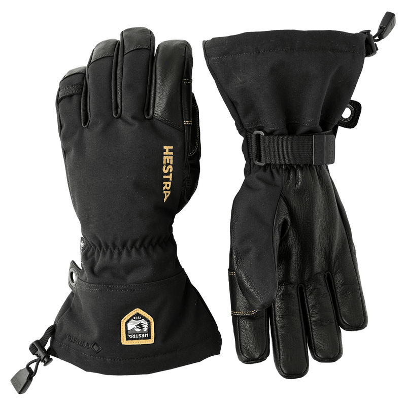 Hestra Army Leather Gore-Tex 5 Finger Glove in colour Black/Black.