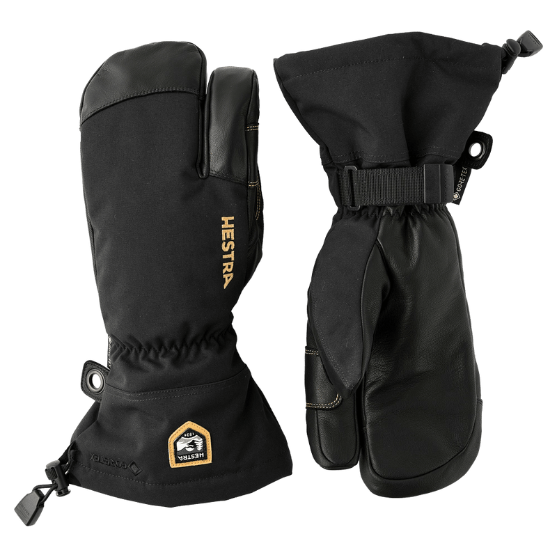 View of Hestra Army Leather Gore-Tex 3 Finger Glove in Black/Black.