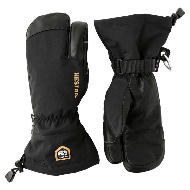 View of Hestra Army Leather Gore-Tex 3 Finger Glove in Black/Black.