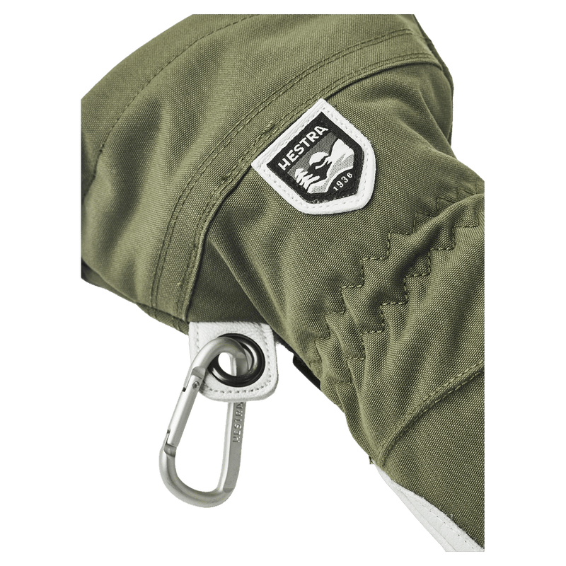 View of Hestra Heli Ski Mitt - Womens in colour Olive & Off White.