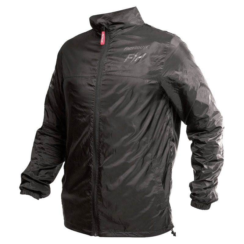 Front view of the Fasthouse Tracker Packable Windbreaker - in colour Black.