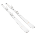 White Head e-Absolute Joy skis with white bindings, angled view on a black background.