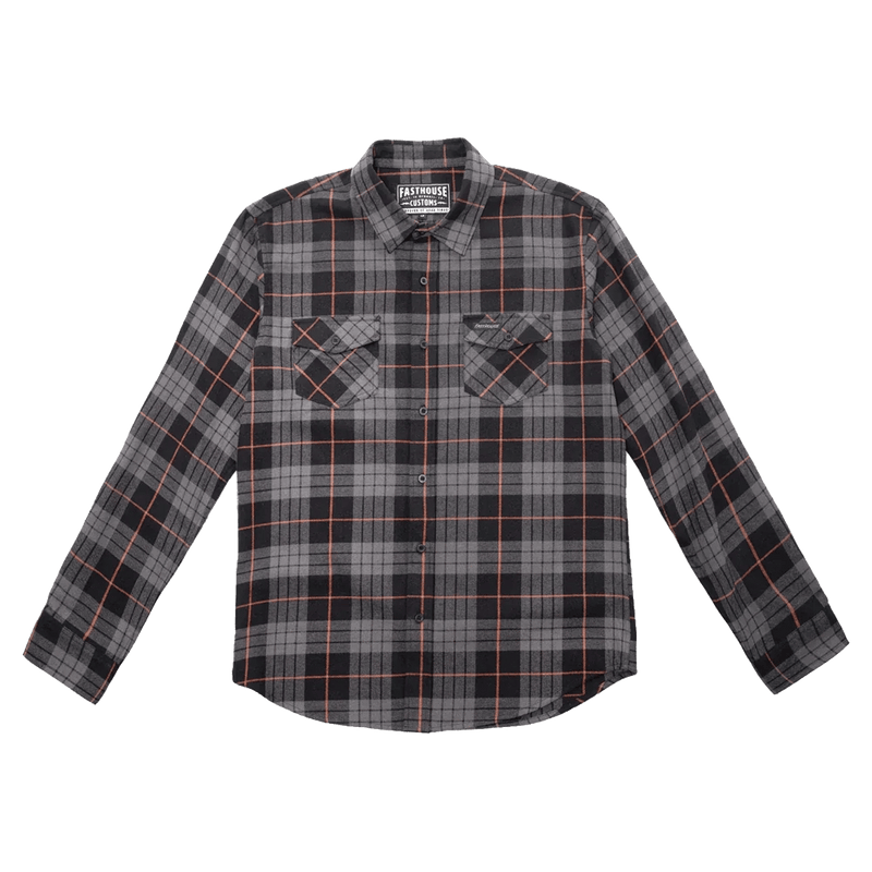 Front view of the Fasthouse Saturday Night Special Flannel in colour Black Charcoal.